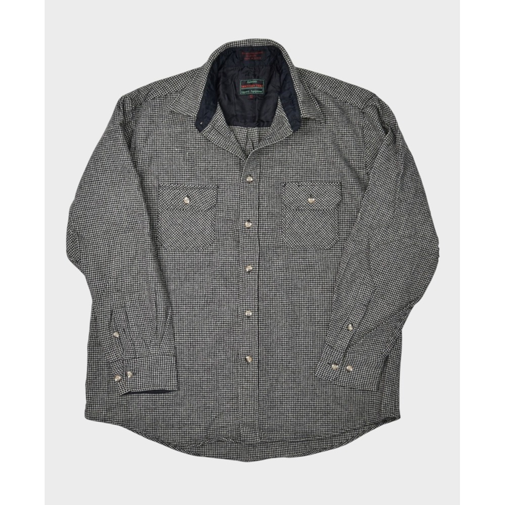 Vintage Mountain Tek Shirt Mens XL Houndstooth Wool Flannel Button Up Outdoor